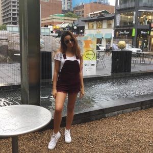 Maroon corduroy overalls